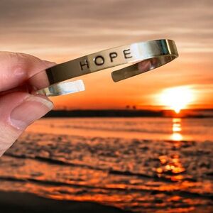Hope bracelet. Cuff bracelet. Silver tone.